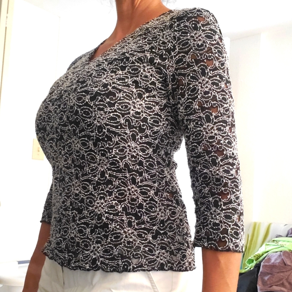 Brittany Black Rhinestone and Lace top.